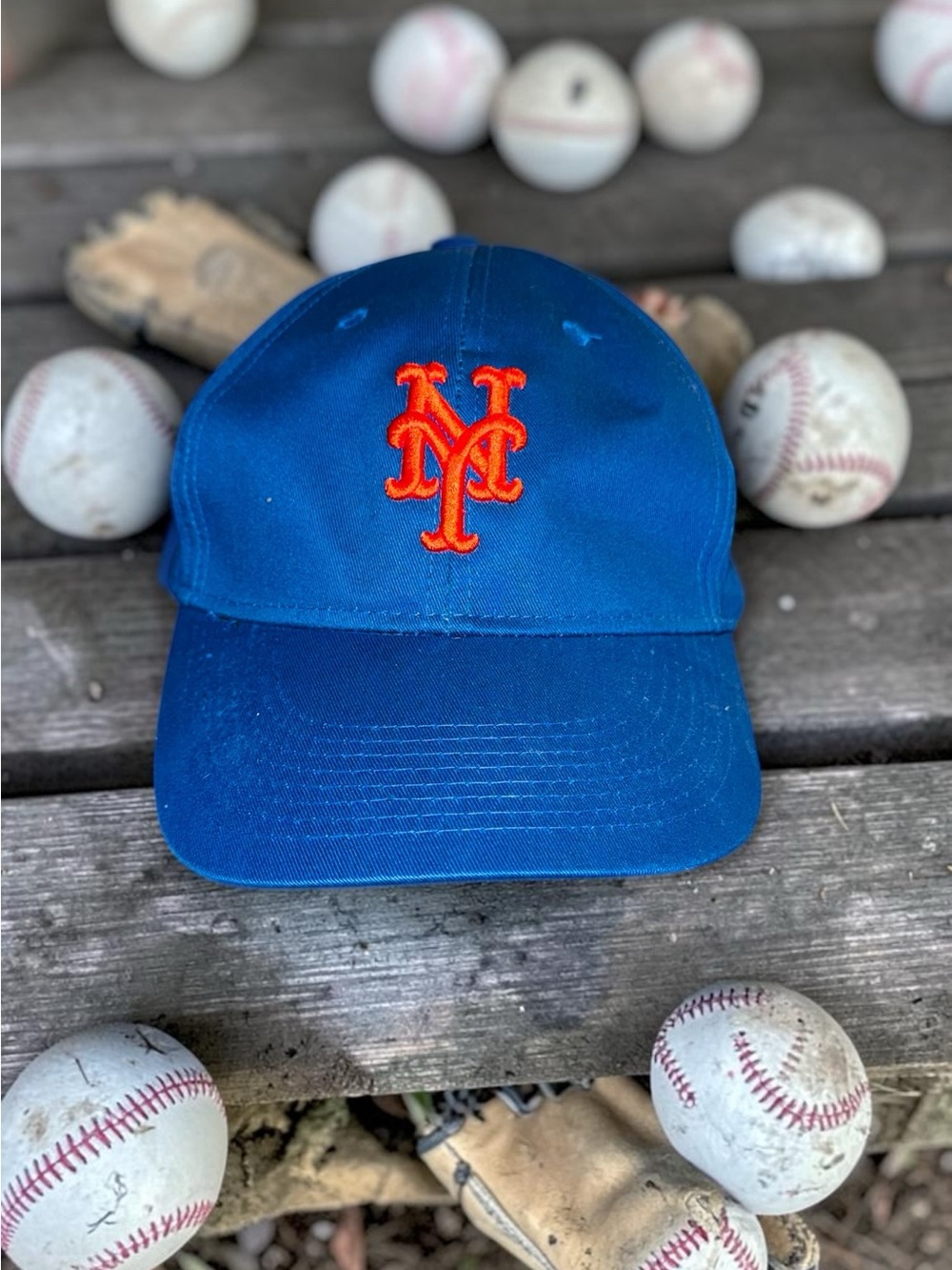 Vintage New York Mets Strap Back Blue Baseball Hat MLB EUC